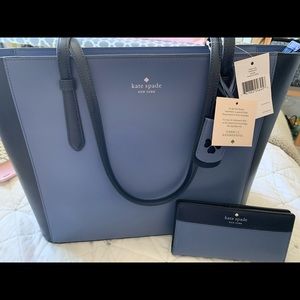 Kate Spade Medium Tote in color Blue with matching wallet